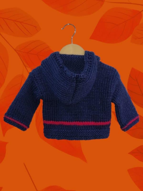 Chunky Blue Hooded Hand Knitted Cardigan - Image 2