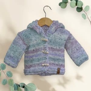 Beautiful Pale Rainbow Hand Knitted Hooded Cardigan