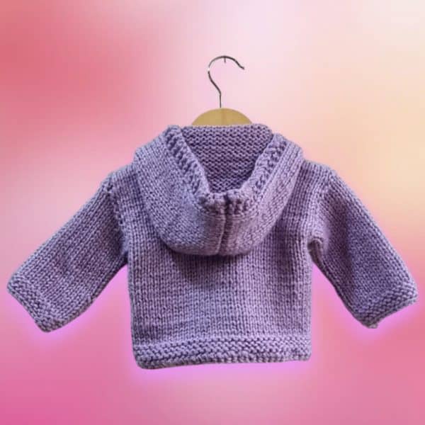 Chunky Hand Knitted Soft Lilac Hooded Cardigan - Image 2