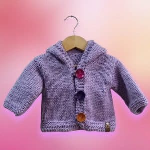 Chunky Hand Knitted Soft Lilac Hooded Cardigan